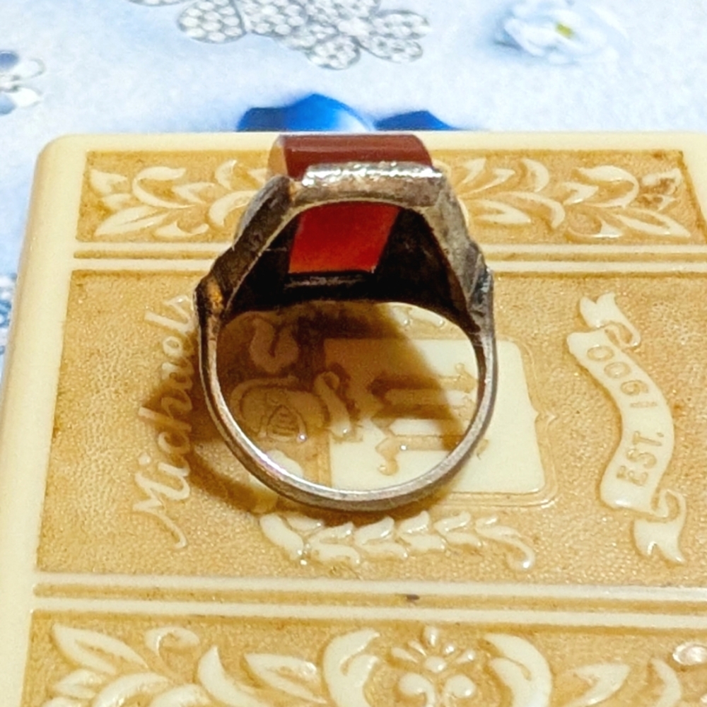 Authentic Antique Art Nouveau Carnelian Sterling Silver Ring - Picture 6 of 8